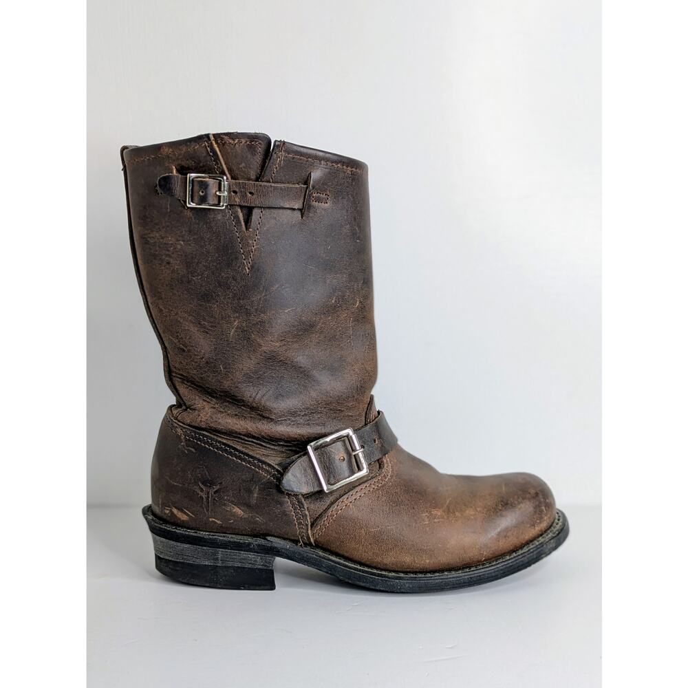 Frye Engineer 12R Boots 8 Brown Leather Tall Moto Buckle Vintage Patina USA - Picture 11 of 16